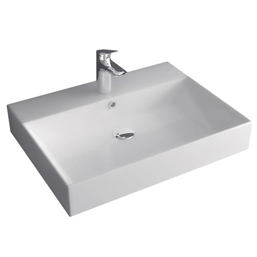 Alpenberger Waschbecken Gäste WC | Aufsatzwaschbecken mit Hahnloch | Waschtisch Bad Waschplätze | Keramik Handwaschbecken 60 cm Breit | Gästewaschbecken Badezimmer | Hängewaschbecken Wandmontage von Alpenberger Germany