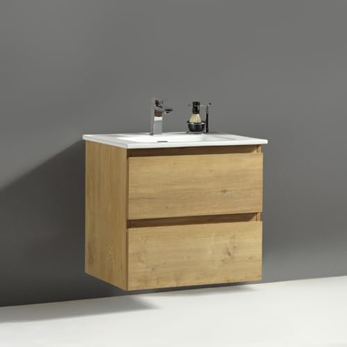 Alpenberger Waschtisch mit Unterschrank 60 cm Breit | Badezimmermöbel Set | Möbel + Waschbecken Gäste WC | Waschbeckenunterschrank Hängend | Badmöbel (Eiche Natur) von Alpenberger