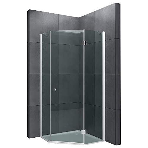 SENSO Fünfeck Duschkabine 90x90x195 cm 3-teilig aus Einscheibensicherheitsglas ESG | Duschabtrennung mit Nanobeschichtung | Komplett Dusche, Lotuseffekt Glas Alpenberger, TÜV geprüft von Alpenberger