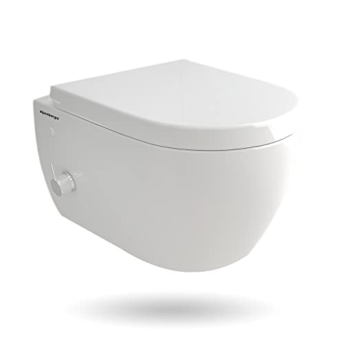 Alpenberger WC Spülrandlos Komplettset Hängend | Dusch WC mit Eingebauter Einhebelarmatur | Wand WC Spülrandlos mit Bidet Funktion | WC-Sitz Abnehmbar mit Soft-Close | Hänge WC Made in Europa von Alpenberger Germany