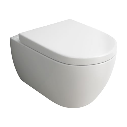 Alpenberger Spülrandloses WC | Hänge WC Spülrandlos | WC Set aus Keramik Kloschüssel und WC Sitz mit Absenkautomatik | Moderne Toilette mit WC Deckel Softclose | Klo Passend Geberit von Alpenberger Germany