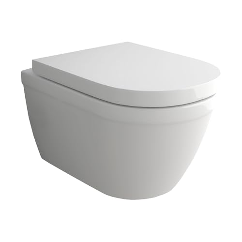 Alpenberger Moderne Keramik Toilette | Hänge WC Spülrandlos | Wand WC Tiefspüler mit Nano Beschichtung | WC Sitz mit Absenkautomatik Softclose | Kloschüssel Passend zu Geberit (Almeira 8202 K) von Alpenberger Germany