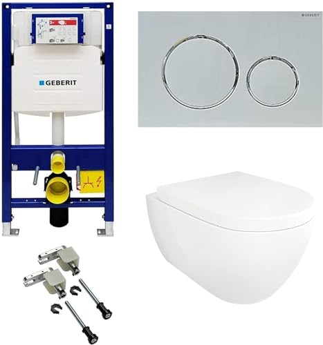 Alpenberger Hänge WC Komplettset | Toilette mit Geberit Spülkasten | Toilettenspülkasten Vorwandelement WC mit Geberit Duofix Bausatz & Betätigungsplatte Spülrandloses WC mit Bidet Funktion (7101 U) von Alpenberger Germany