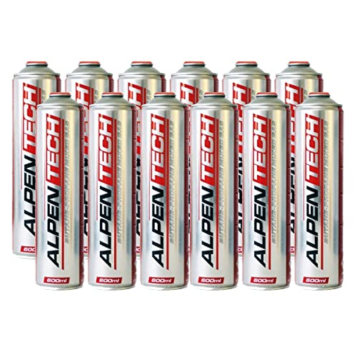 ALPENTECH - Gaskartusche 330 g x 12 Butan Propan Mix 600 ml Universal-Gasflasche schraubbar von Alpentech