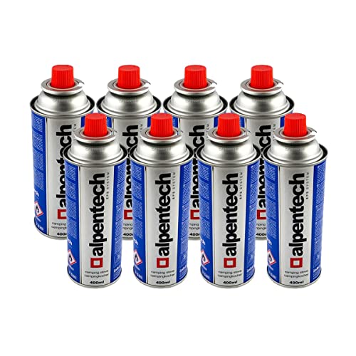 ALPENTECH - Packung mit 8 Gaskartuschen, 250 g, Butan, Gasflasche, einrastbar, UN2037, für Herd und Unkrautvernichter von Alpentech
