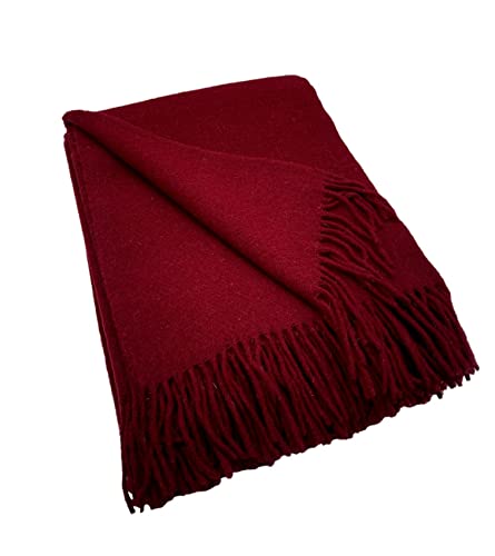 Wolldecke 140x200cm Neuseeland 100% Wolle aus Neuseeland, Überwurf Plaid mit Fransen (Bordo) im Geschenk Verpackung von Alpenwolle