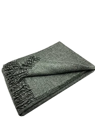 Wolldecke 140x200cm Neuseeland 100% Wolle aus Neuseeland, Überwurf Plaid mit Fransen (Bronze Green) von Alpenwolle