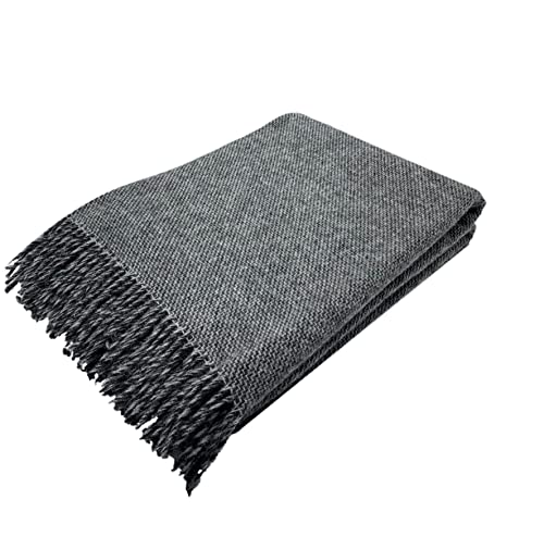 Alpenwolle Wolldecke 140x200cm Neuseeland 100% Wolle aus Neuseeland, Überwurf Plaid mit Fransen (Grey) von Alpenwolle