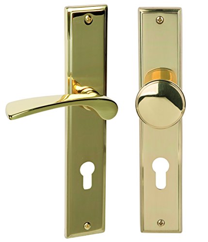 Alpertec 32214393 Nelson-LS Messing poliert PZ Drückergarnitur Türdrücker Türbeschläge Neu, Wohnungseingangstüren DIN Links von Alpertec