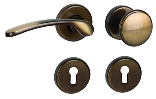 Alpertec 32740593 Amos-R Messing brüniert PZ Drückergarnitur Türdrücker Türbeschläge Neu, Wohnungseingangstüren DIN Links von Alpertec