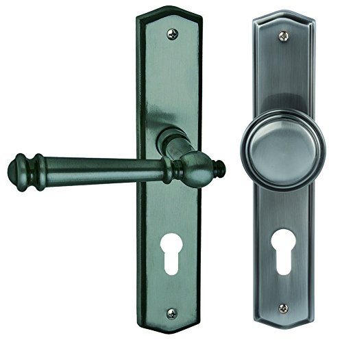 Alpertec 32873033 Mount Blance-LS Messing Stahlgrau gefärbt PZ Drückergarnitur Türdrücker Türbeschläge Neu, für Wohnungseingangstüren DIN Links von Alpertec