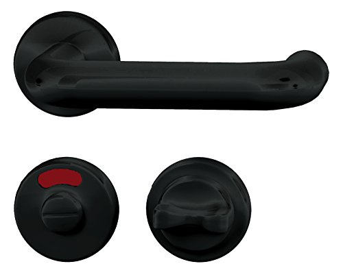 Alpertec 40130250 Türbeschlag schwarz Kunststoff - R für Badtüren WC mit Sperrriegel inkl. Befestigungsmaterial, für Badezimmertüren von Alpertec