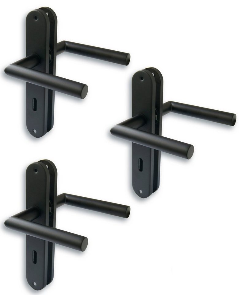 Alpertec Türbeschlag Langschildgarnitur 3er Set, schwarz für 3 Zimmertüren Buntbartlochung (Set, 3 St), Edelstahl schwarz von Alpertec