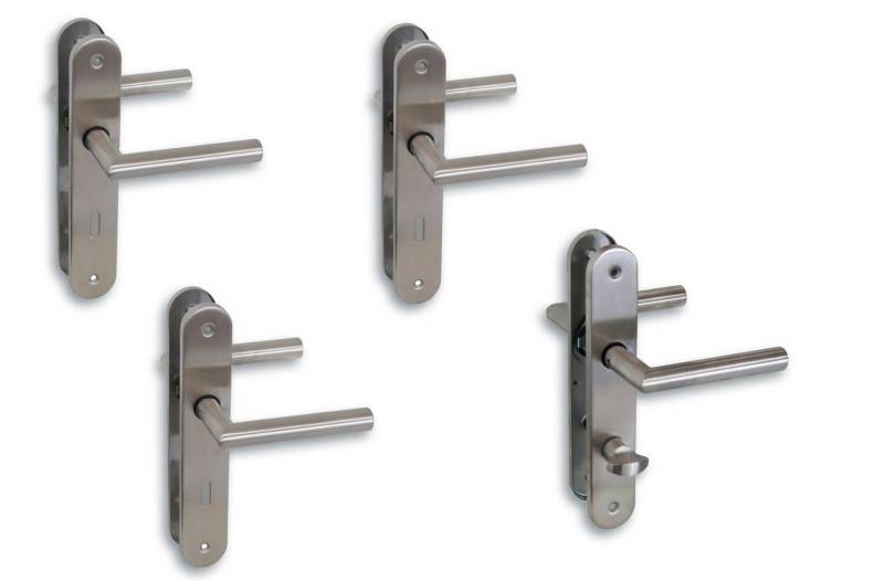 Alpertec Türbeschlag Langschildgarnitur für 3 Zimmertüren Buntbart und 1 Bad-WC-Tür (4 St., Spar-Set), Edelstahl satiniert von Alpertec