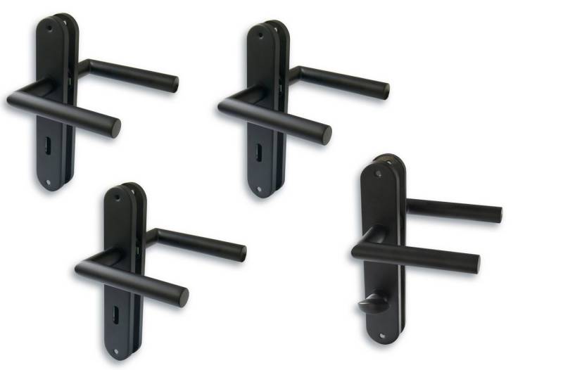 Alpertec Türbeschlag Langschildgarnitur für 3x Zimmertüren mit Buntbart und 1x Bad-WC-Tür (4 St., Spar-Set), Edelstahl schwarz von Alpertec