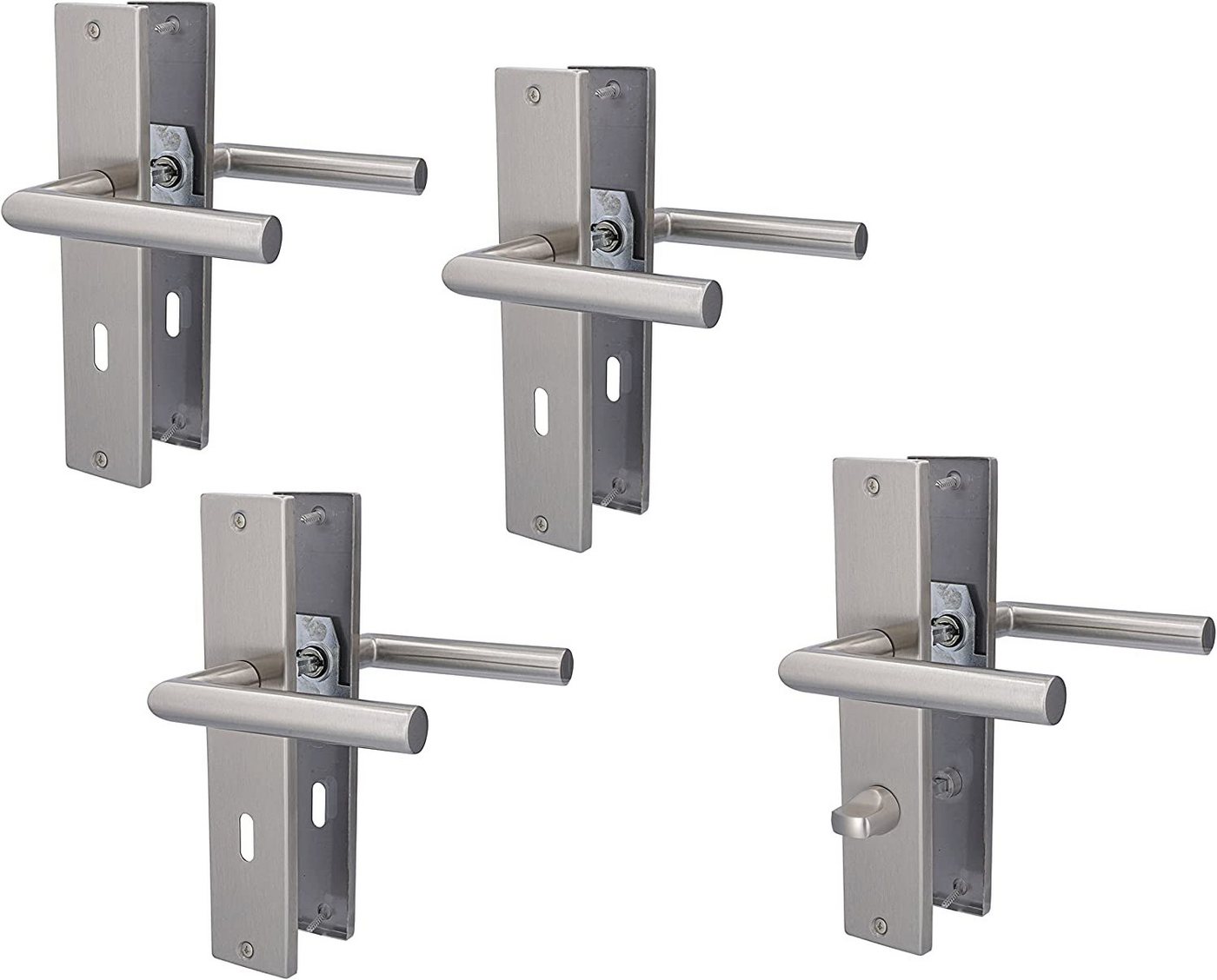 Alpertec Türbeschlag Langschildgarnituren für 3 Zimmertüren mit Buntbart und 1 Bad/WC Türe (4 St., Spar Set), Edelstahl satiniert von Alpertec