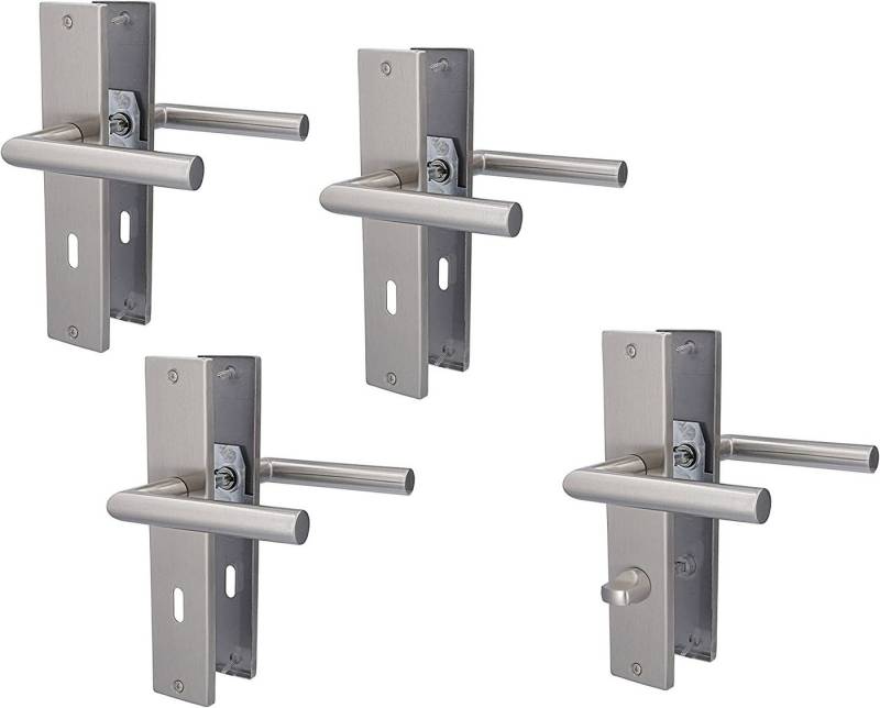 Alpertec Türbeschlag Langschildgarnituren für 3 Zimmertüren mit Buntbart und 1 Bad/WC Türe (4 St., Spar Set), Edelstahl satiniert von Alpertec