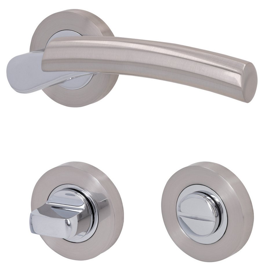 Alpertec Türgriff Rosettengarnitur L17/A161 Chrom pol/ES-färbig sat. für Zimmertüren BB, Drücker außen, 1-tlg., Chrom / Edelstahlfärbig satiniert von Alpertec