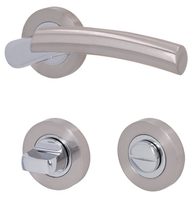 Alpertec Türgriff Rosettengarnitur L17/A161 Chrom pol/ES-färbig sat. für Zimmertüren BB, Drücker außen, 1-tlg., Chrom / Edelstahlfärbig satiniert von Alpertec