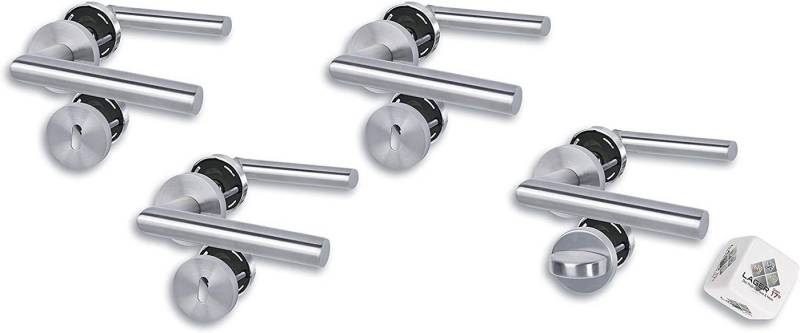 Alpertec Türbeschlag Rosettengarnitur für 3x Zimmertüren mit Buntbart und 1 x WC/Badtüre (4 St., Spar Set), Edelstahl Satiniert von Alpertec