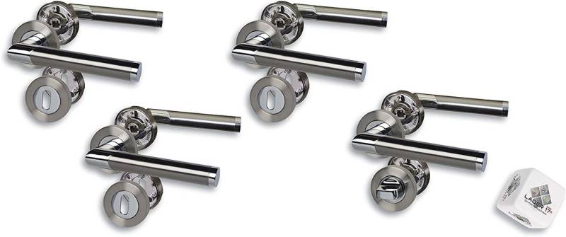 Alpertec Türbeschlag Rosettengarnitur für 5 Zimmertüren mit Buntbart und 1 Bad/WC (4 St., Spar-Set), Chrom/Edelstahlfärbig satiniert von Alpertec