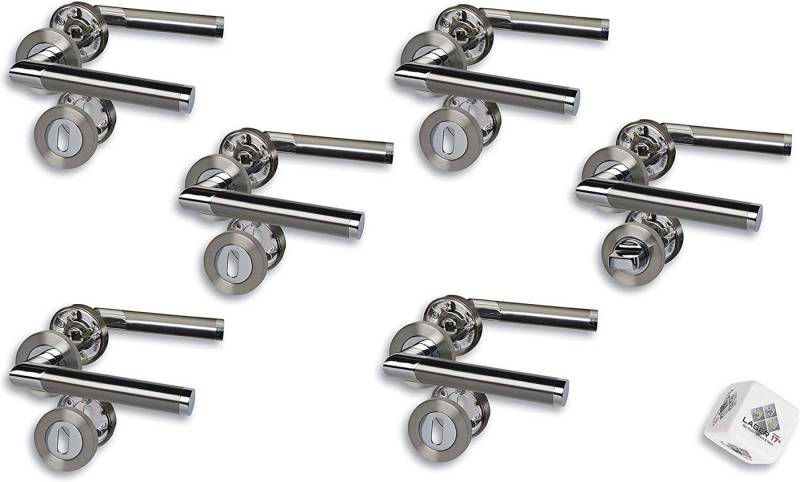 Alpertec Türbeschlag Rosettengarnitur für 5 Zimmertüren mit Buntbart und 1 Bad/WC (6 St., Spar-Set), Chrom/Edelstahlfärbig satiniert von Alpertec