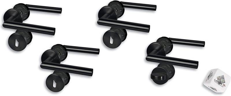 Alpertec Türbeschlag Rosettengarnitur für Zimmertüren mit Buntbartlochung und Bad/WC (4 St., Spar-Set), Edelstahl schwarz von Alpertec