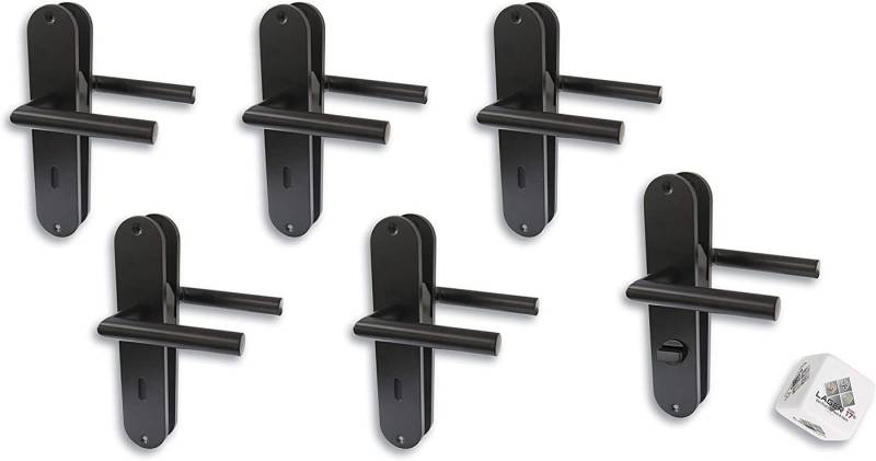Alpertec Türbeschlag Türbeschlag 6er Set, schwarz matt für 5 x Zimmer- und 1 x Bad/WC Türen (Set, 6 St., Sparset), Edelstahl schwarz von Alpertec