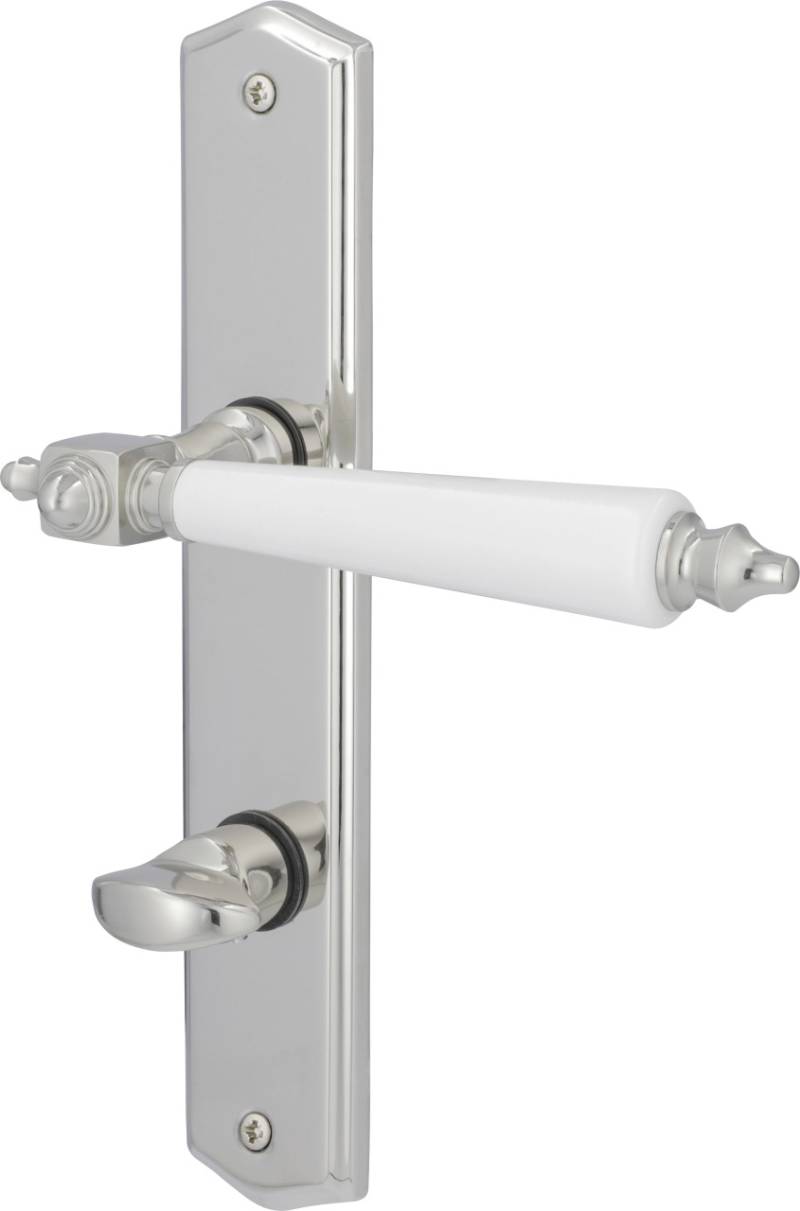 Alpertec Türgarnitur WC Langschild Odin Edelstahl poliert Griff weiß 23 x 4,5 cm mit Sperrriegel Alpertec Türgarnitur WC Langschild Odin Edelstahl poliert Griff weiß 23 x 4,5 cm mit Sperrriegel von Alpertec