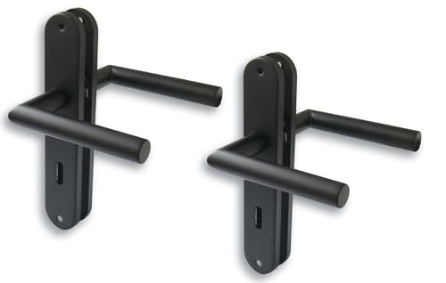 Renovierungsgarnitur Türbeschlag, Langschild im 2er Set, Edelstahl schwarz für 2 Zimmertüren mit Buntbartlochung, Türklinke, Türgriff Renovierungsgarnitur Türbeschlag, Langschild im 2er Set, Edelstahl schwarz für 2 Zimmertüren mit Buntbartlochung, Türklinke, Türgriff von Alpertec