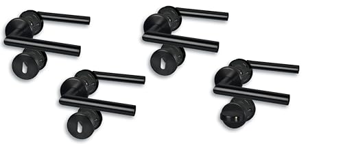 Rosettengarnitur I Türbeschlag im 4er Set, Edelstahl schwarz für 3 Zimmertüren mit Buntbartlochung und 1 Bad-WC-Tür, Cliprosette Ø52mm, Türklinke, Türgriff Rosettengarnitur I Türbeschlag im 4er Set, Edelstahl schwarz für 3 Zimmertüren mit Buntbartlochung und 1 Bad-WC-Tür, Cliprosette Ø52mm, Türklinke, Türgriff von Alpertec