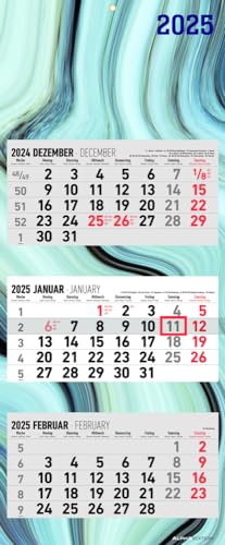 Alpha Edition - 3-Monatskalender Design 2025 Bürokalender, 33x20cm(33x80cm geöffnet), Kalender mit Jahresübersicht, Datumsschieber, faltbar, 3 Monate auf einen Blick und internationales Kalendarium von Alpha Edition