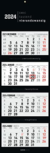 4-Monatskalender Black 2024 - Büro-Kalender 33x20 cm (geschlossen), 33x100 (geöffnet) - faltbar - mit Datumsschieber - Alpha Edition von Alpha Edition