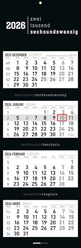 4-Monatskalender Black 2026 - Büro-Kalender 33x20 cm (geschlossen), 33x100 (geöffnet) - faltbar - mit Datumsschieber - Alpha Edition von Alpha Edition