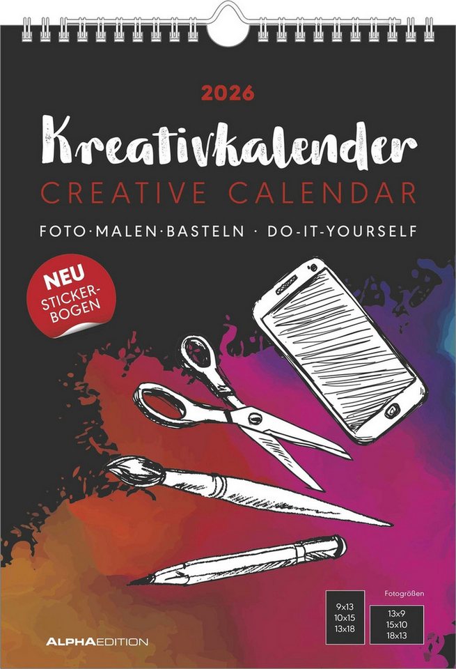 Alpha Edition Kalender zum Selbstbasteln AlphaEdition 160600 Bastelkalender A4 2026, 21 x 29,7 cm, schwarz von Alpha Edition