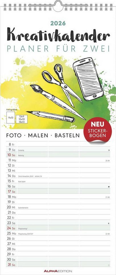 Alpha Edition Kalender zum Selbstbasteln AlphaEdition 160601 Bastelkalender 2026 Planer für 2, 20 x 45 cm Alpha Edition Kalender zum Selbstbasteln AlphaEdition 160601 Bastelkalender 2026 Planer für 2, 20 x 45 cm von Alpha Edition