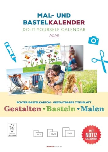 Alpha Edition - Mal- und Bastelkalender weiß 2025, 21x29,7cm, Do it yourself Kalender mit Seiten aus hochwertigem Bastelkarton, gestaltbares Titelblatt und viel Platz für Notizen von Alpha Edition