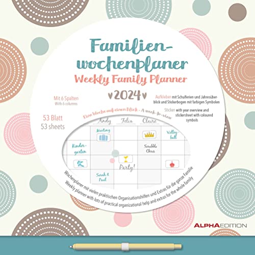 Familien Wochenkalender Dots 2024 - Familien-Timer - Termin-Planer - Kinder-Kalender - Familien-Kalender - 30,5x30,5 von Alpha Edition