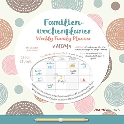 Familien Wochenkalender Dots 2024 - Familien-Timer - Termin-Planer - Kinder-Kalender - Familien-Kalender - 30,5x30,5 von Alpha Edition