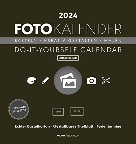 Foto-Bastelkalender schwarz 2024 - Do it yourself calendar 16x17 cm - datiert - Kreativkalender - Foto-Kalender - Alpha Edition von Alpha Edition