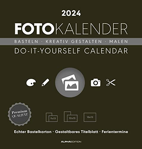 Foto-Bastelkalender schwarz 2024 - Do it yourself calendar 21x22 cm - datiert - Kreativkalender - Foto-Kalender - Alpha Edition von Alpha Edition