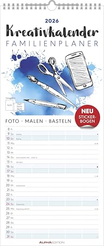 Kreativ-Kalender Familienplaner 2026-5 Spalten - 19,5x45 cmFoto, Malen, Basteln - datiert - Kreativkalender - Foto-Kalender - Familienkalender - ... - Alpha Edition: Do it yourself familyplanner von Alpha Edition