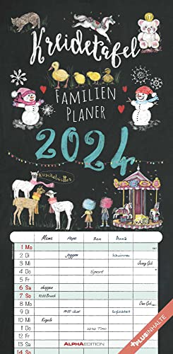 Kreidetafel Familienplaner 2024 - Familienkalender 22x45 cm - 5 Spalten - Kalender mit Ferienterminen und vielen Zusatzinformationen - Wandkalender von Alpha Edition