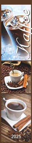 Alpha Edition - Küchenplaner Kaffee 2025 Streifenkalender, 11,3x49,5cm, Kalender mit einer Spalte, Notizmöglichkeiten für Termine, leckere Torten-, Kuchen- und Süßspeisenrezepte auf den Rückseiten von Alpha Edition