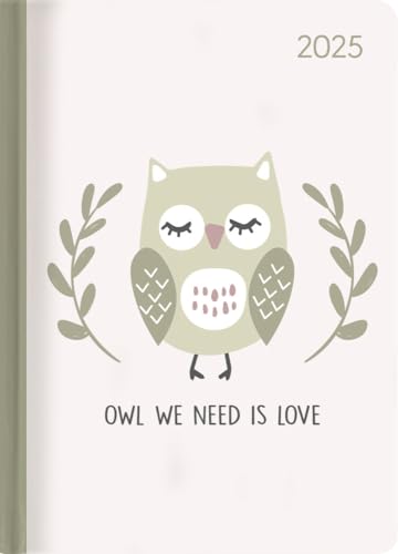 Alpha Edition - Ladytimer Lovely Owl 2025 Taschenkalender, 10,7x15,2cm, Kalender mit 192 Seiten, Notizmöglichkeiten, Bucket List, Mondphasen und internationales Kalendarium von Alpha Edition