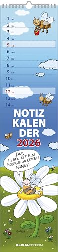 Notizkalender Humor 2026 - Streifenplaner 15x64 cm - Wandkalender - Küchenkalender - mit lustigen Cartoons und Sprüchen - Langplaner von Alpha Edition