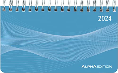 Querkalender Mini PP-Einband blau 2024 - Tisch-Kalender - Büro-Planer 15,6x9 cm - 1 Woche 2 Seiten - Ringbindung - Alpha Edition von Alpha Edition