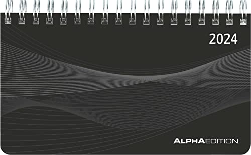 Querkalender Mini PP-Einband schwarz 2024 - Büro-Planer 15,6x9 cm - Tisch-Kalender - 1 Woche 2 Seiten - Ringbindung - Alpha Edition von Alpha Edition