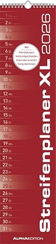 Streifenplaner XL ROT 2026 - Streifenkalender 15x64 cm - Wandplaner - Küchenkalender - schmales Design - eine Spalte - Langplaner Streifenplaner XL ROT 2026 - Streifenkalender 15x64 cm - Wandplaner - Küchenkalender - schmales Design - eine Spalte - Langplaner von Alpha Edition