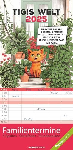Alpha Edition - Tigi 2025 Familienplaner, 22x45cm, Familienkalender mit 5 Spalten für Termine, Pollenflugkalender, Bilder generiert durch Midjourney, Ferientermine DE/AT/CH, deutsches Kalendarium von Alpha Edition